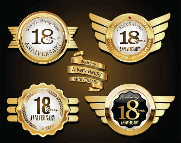 Colección Aniversario Golden Retro Etiquetas Vintage — Vector de stock