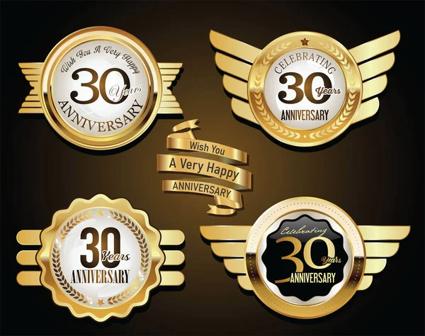 Kollektion Von Anniversary Golden Retro Vintageetiketten — Stockvektor