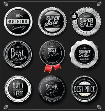 Retro altın ve siyah rozet koleksiyonu ve etiket tasarımı