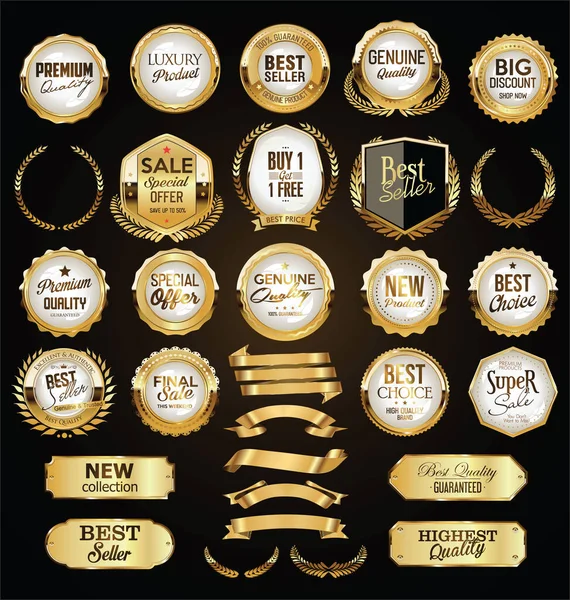 さまざまなバッジやラベルの黄金コレクション — ストックベクタ