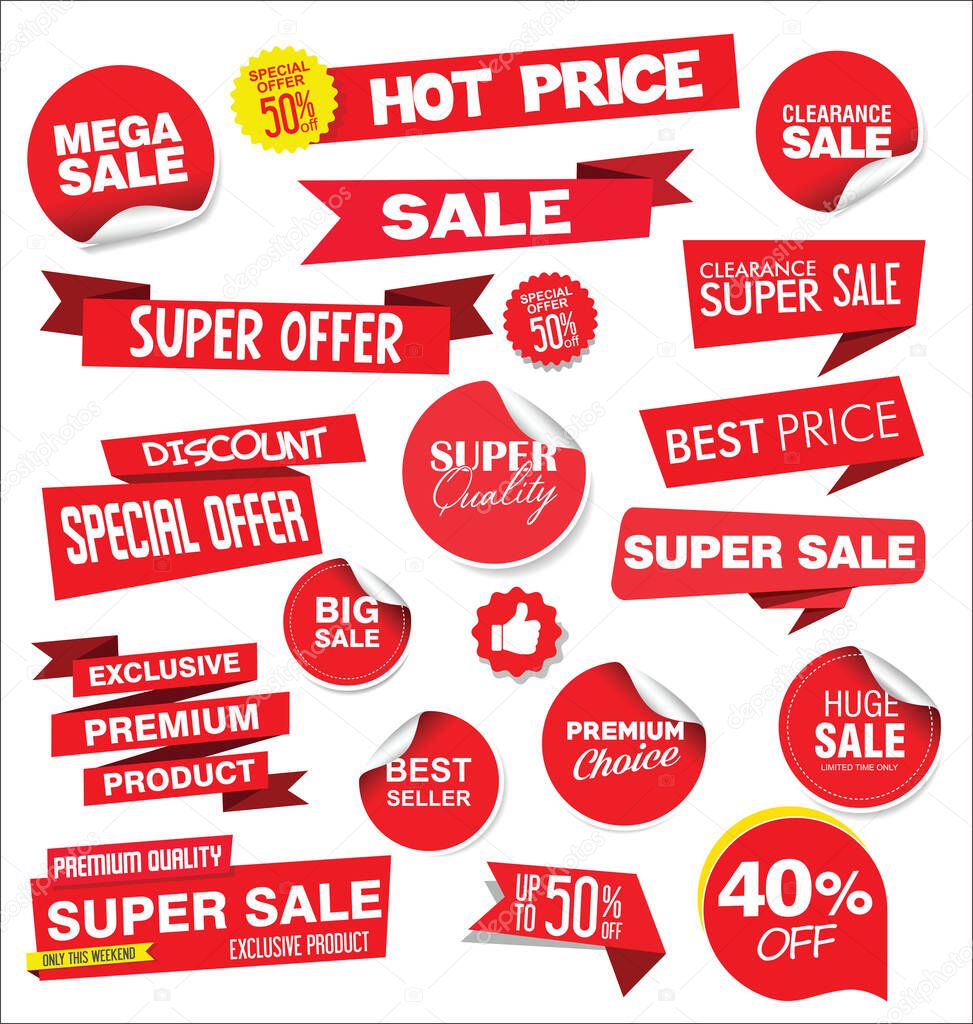 Red sale stickers and tags illustration collection 