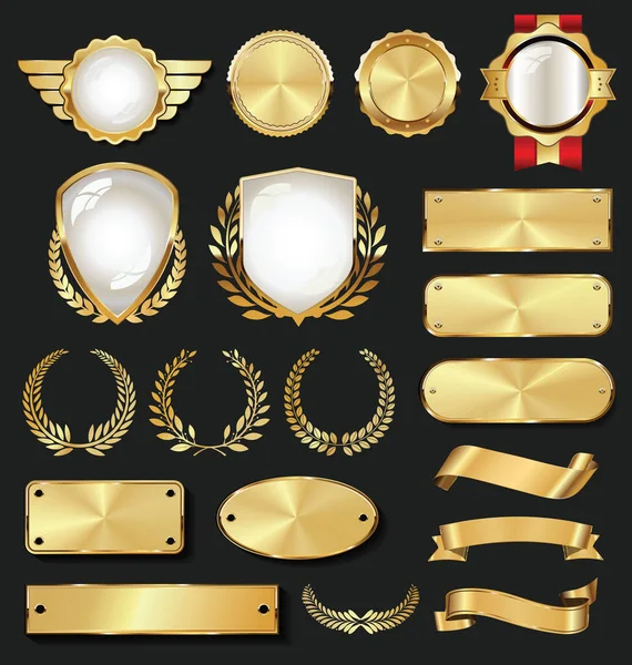 Leere Goldene Etiketten Retro Vintage Design Kollektion — Stockvektor