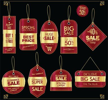 Süper satış altın geçmişe dönük rozetler ve etiketler koleksiyonu 