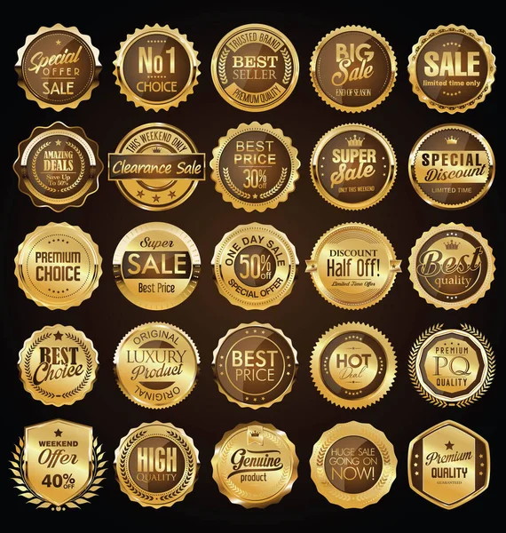 Retro Vintage Złote Odznaki Kolekcja Etykiet — Wektor stockowy