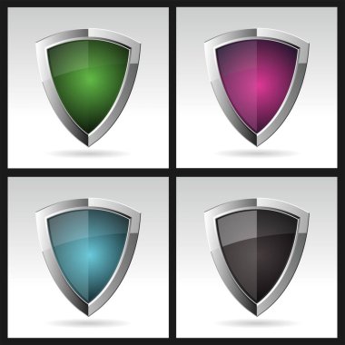 Koruma kalkanı konsepti güvenlik etiketi rozet simgesi stok illüstrasyonu 