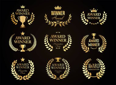 Altın ödüllü logo koleksiyonu ödüllü logo tasarımı siyah arkaplan illüstrasyonunda izole edildi