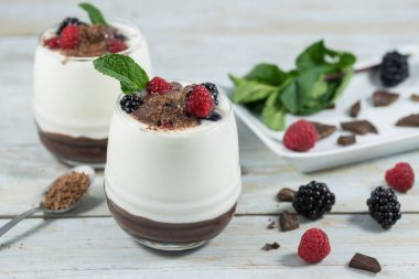 Çikolatalı yoğurtlu kırmızı meyveler