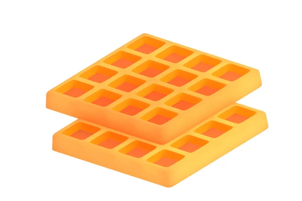 Beyaz zemin üzerine altın Belçika waffle. Tatlı ve lezzetli yiyecek. 3D render