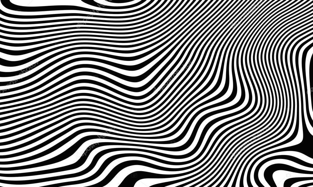 Black white stripes in the style of fell zebra. Abstract striped background. Option 2. 3D rendering