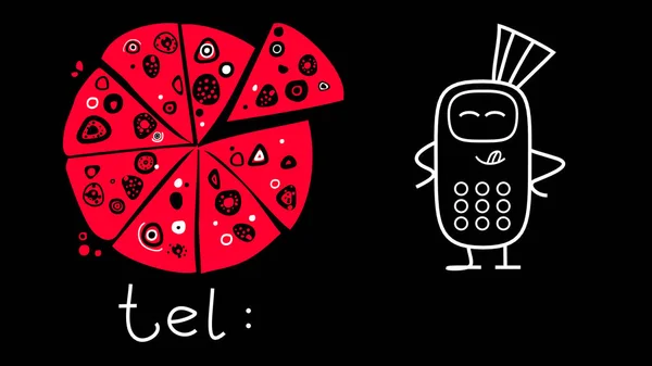 Lezzetli pizza yanındaki bir aşçı olarak telefon. Pizza telefonla sipariş. Pizzacı için reklam. Karikatür tarzı 3d render
