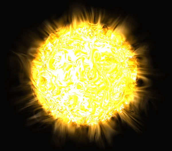 Leuchtend Gelbe Sonne Mit Strahlen Auf Schwarzem Hintergrund Darstellung Stockfoto