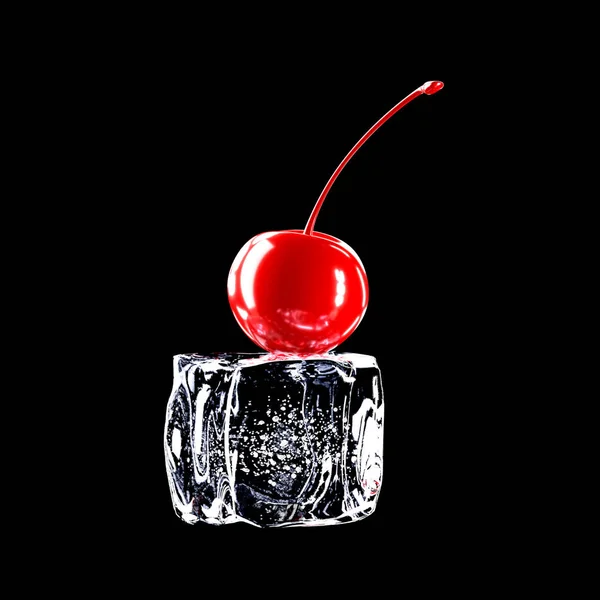 Kiraz ve buz izole edilmiş. 3d render