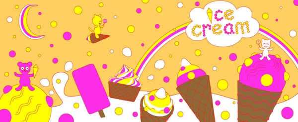 Crème glacée en style dessin animé sur fond jaune. 3d rendu — Photo