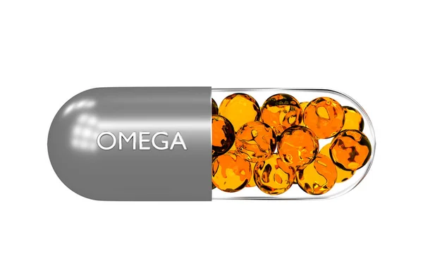 Pille Omega 3,6,9. 3D-Darstellung Stockbild