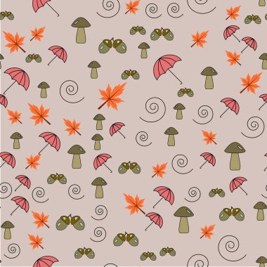 Dikişsiz desen meşe palamutları ve sonbahar yaprakları, şemsiye. Duvar kağıdı, hediye kağıt, desen dolgularını, web sayfası arka planı, sonbahar tebrik kartları için mükemmel.