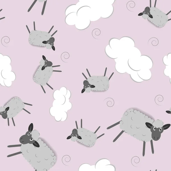 Süße Träume Nahtlose Muster Mit Niedlichen Schafen Und Wolken Vektorillustration — Stockvektor