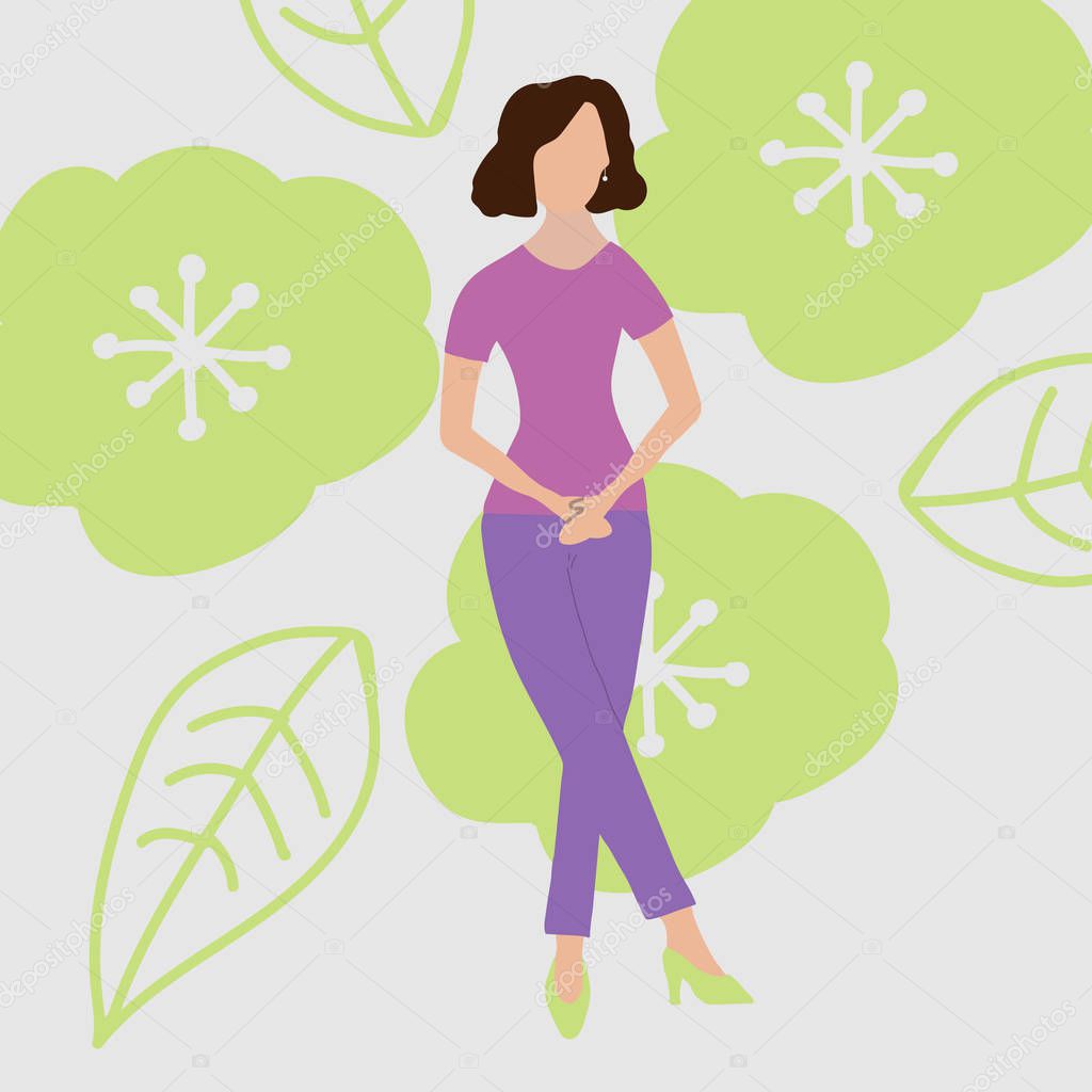 Urinary incontinence, cystitis, involuntary urination woman vector illustration