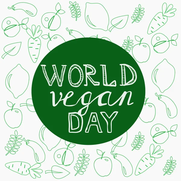 Journée Mondiale Végétalienne Modèle Bannière Affiche Avec Lettrage Dessiné Main — Image vectorielle