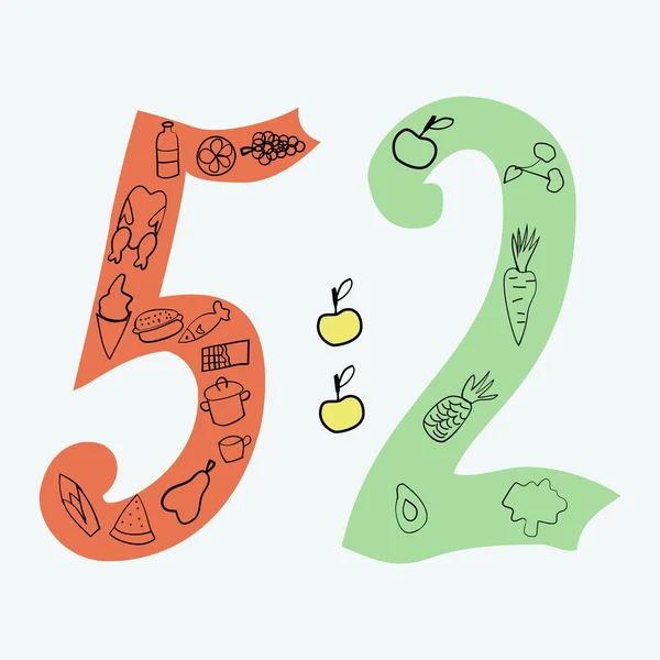 5-2 dieta ręcznie rysowane wektorowe ilustracje w stylu doodle. — Wektor stockowy