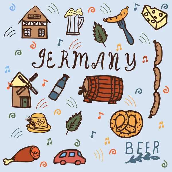 In Style Doodle Almanya Icons set .