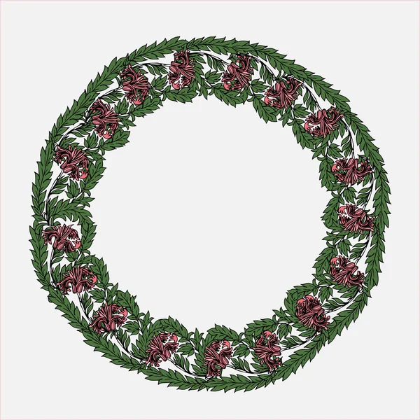 Ronde Garland Met Tulpen Bladeren Decoratieve Saeson Floral Frame Voor — Stockvector