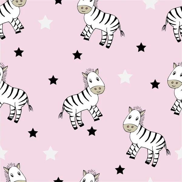 Grappige naadloze kinderachtig patroon met schattige Zebra 's. — Stockvector