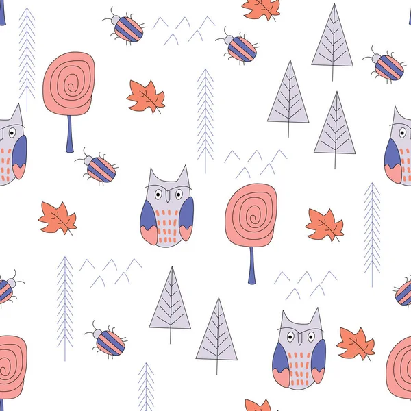 Skandinaviska Skogen Sömlösa Mönster Kids Design För Tyg Textil Vektorillustration — Stock vektor