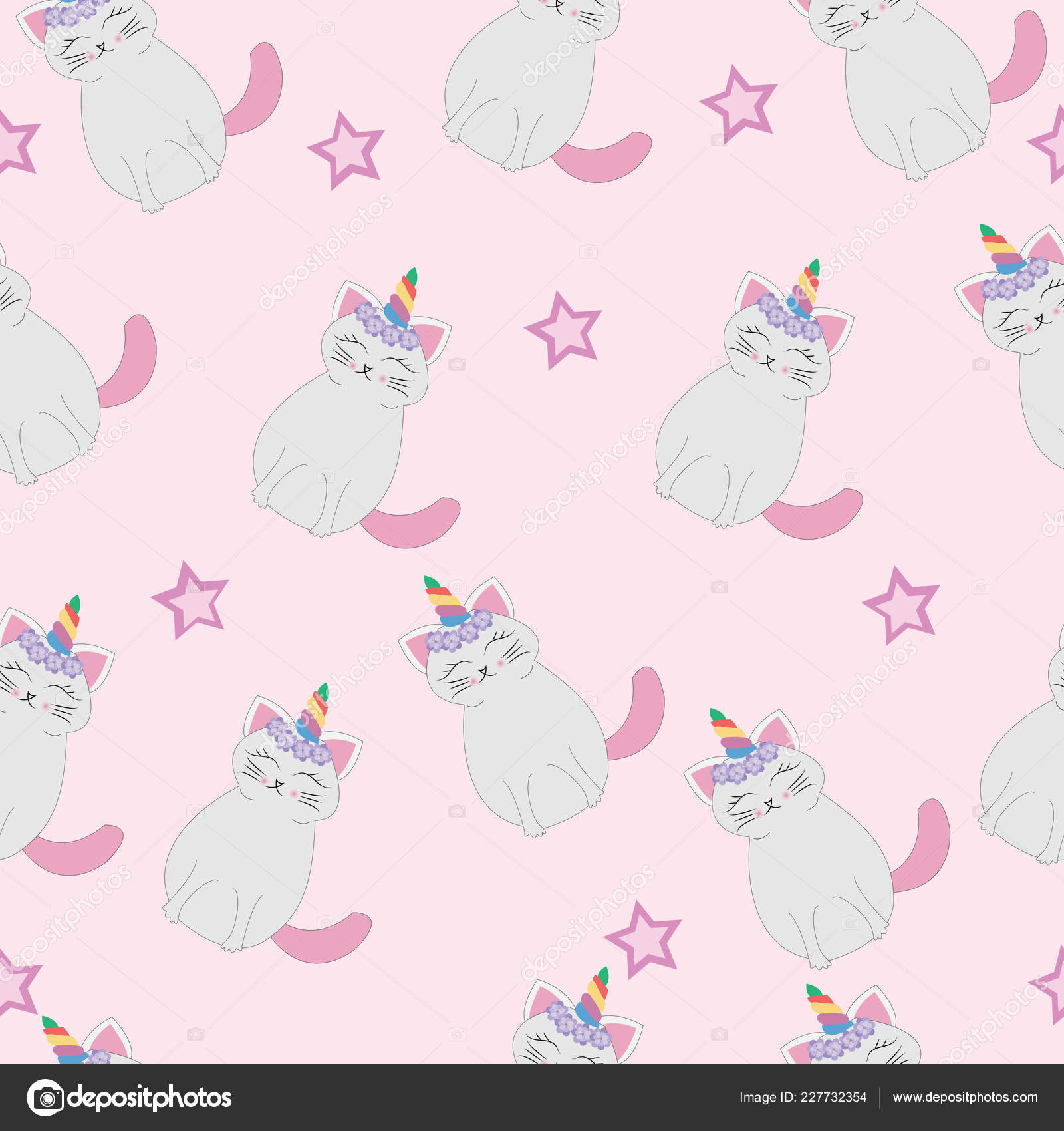 Cute Cats Unicorn Caticorn Seamless Pattern Cartoon Vector