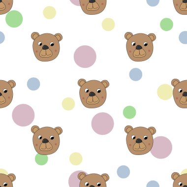 Ayı ve renkli noktalar, şirin ayıcık çizgi film, vektör tekstil kumaş baskı, ambalaj kağıdı ile Seamless modeli, kitap kapağı, pijama ve yatak takımları desen için vektör çizim çocuklar.