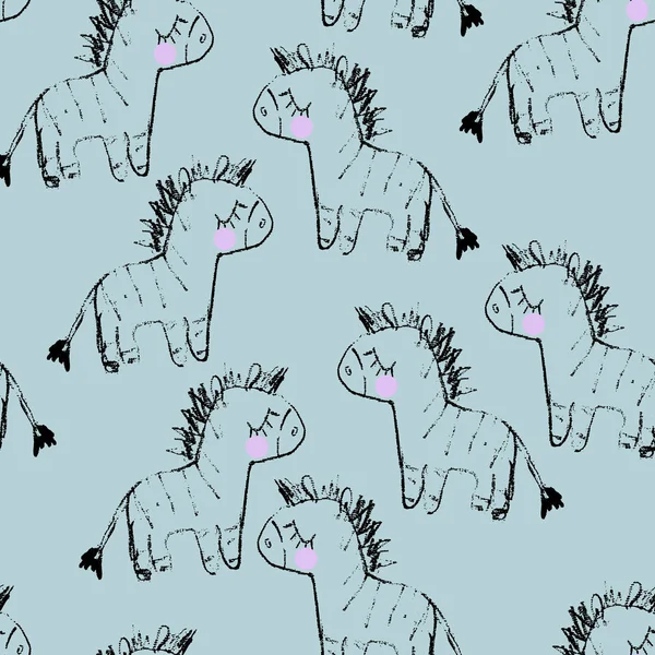 可爱的手绘制有趣的斑马无缝图案 向量不适 — 图库矢量图片