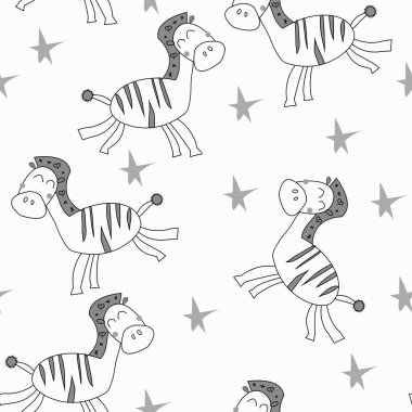 Sevimli çizgi zebra seamless modeli. El vektör çizim çekilmiş. Çocuklar baskı, kartı için kullanılan.
