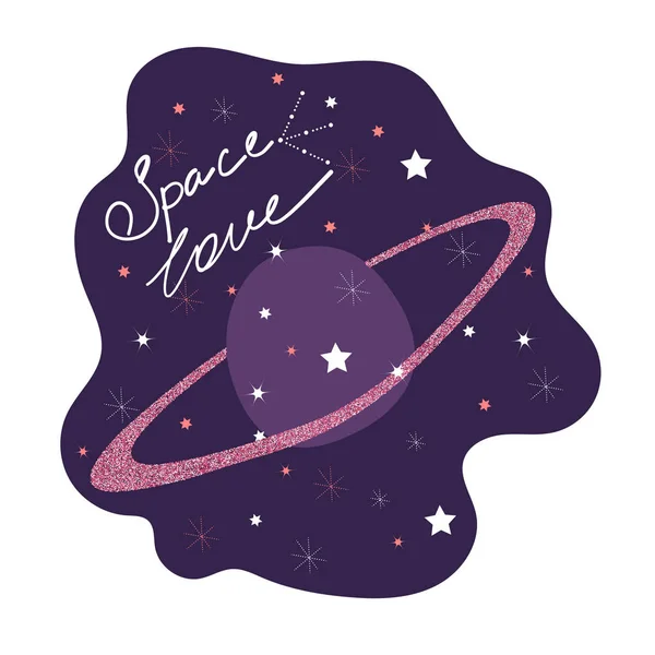 Amor Espacial. Cartaz bonito com uma citação romântica . — Vetor de Stock