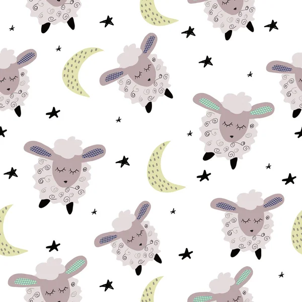 无缝的模式与可爱的睡眠羊 — 图库矢量图片