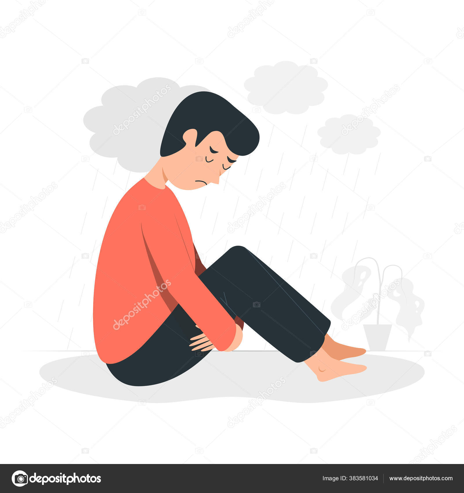 Young Man Feeling Sad Alone Mental Health Concept Illustration Vector Stock  Vector Image by ©p_jirawat #383581034