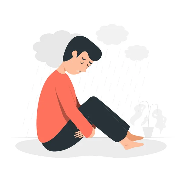 Mladý Muž Cítí Smutný Osamělý Koncept Duševního Zdraví Ilustrační Vektor — Stockový vektor