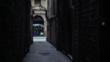 Güzel, uzun saçlı esmer kız güzel şehirde dolaşıyor. Genç ve çekici bir kadın ortaçağ kasabasının taştan sokaklarında yürüyor. Etrafı gezen güzel bir turist. Gri pantolonlu kız..