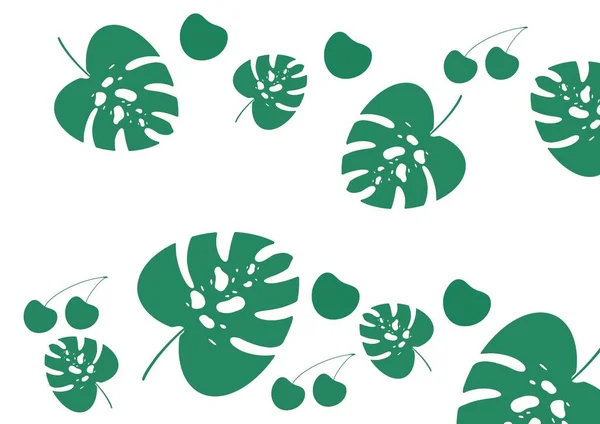 Летний Фон Листьями Ягодами Зеленые Листья Монстры Вишни Белом Фоне — стоковое фото