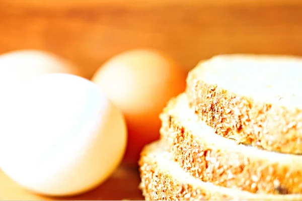 Güzel Iştah Açıcı Kahvaltı Hafif Duvar Kağıdı Ekmek Seramik Toprak — Stok fotoğraf