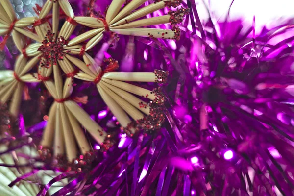 Christmas background with red and white  blue bright starry theme. With presents, decorations and tinsel. Please see my extensive range of Christmas images.