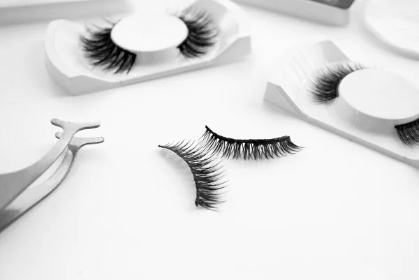 Fake Eyelashes Accessories 약자이다 속눈썹을 이야기하라 면에는 속눈썹 화장품 도구들이 — 스톡 사진