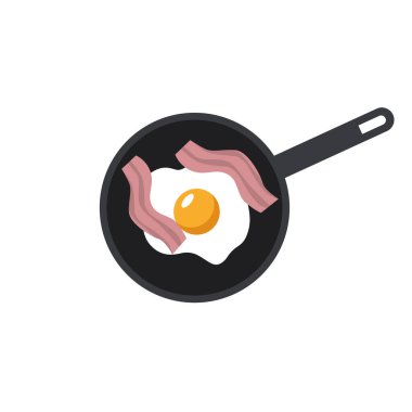 Tavada pastırmalı sahanda yumurta, basit bir vektör çizimi.   