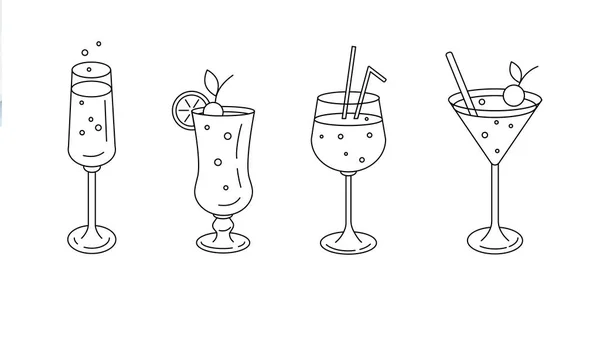 Conjunto Coquetéis Estilo Esboço Bebidas Conceito Bar Ilustração Vetorial Plana — Vetor de Stock