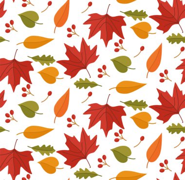 Renkli sonbahar pürüzsüz bir desen bırakır. Sonbahar sezonu. Düz vektör illüstrasyonu.