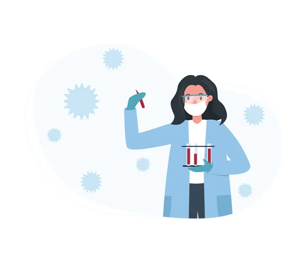 Kvinnlig Forskare Som Arbetar Med Att Skapa Vaccin Coronavirus Pandemi — Stock vektor