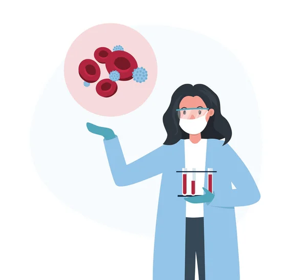 Kadın Bilim Adamı Aşı Üretmeye Çalışıyor Coronavirus Salgını Konsepti Laboratuvar — Stok Vektör