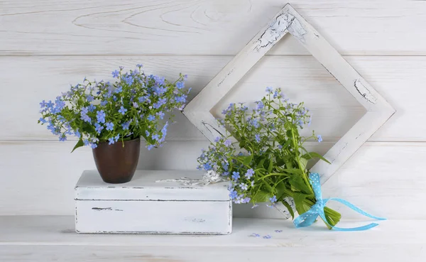 Esqueça Não Buquê Flores Copo Barro Caixão Vintage Moldura Foto — Fotografia de Stock