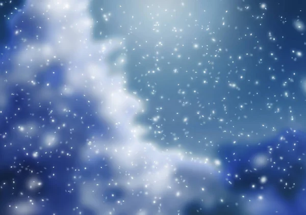 Christmas abstract mysterious background with snowfall and snowflakes. New Year winter holiday blizzard. For this photo applied blurring effect.