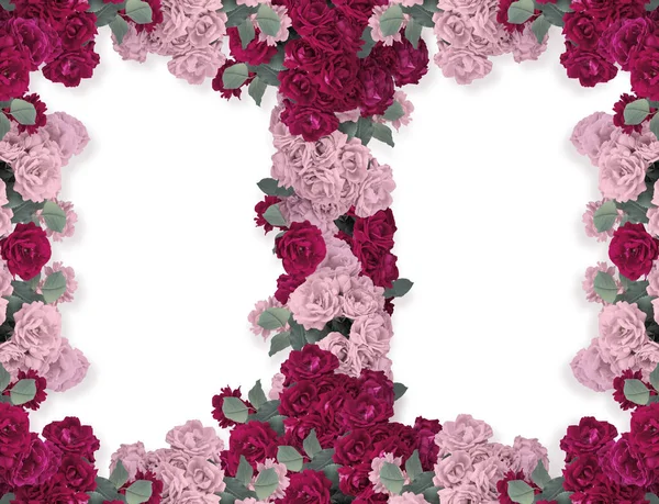 Zwei florale Rahmen mit Rosenblüten isoliert auf weißem Hintergrund — Stockfoto