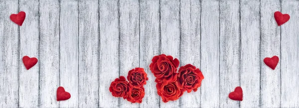 Banner Con Rosas Rojas Corazones San Valentín Lugar Para Texto —  Fotos de Stock