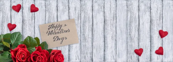 Banner Com Rosas Vermelhas Cartão Valentim Corações Veludo Lugar Para — Fotografia de Stock